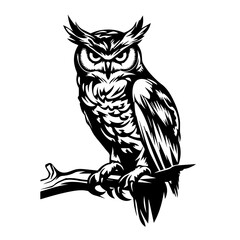 Wise Owl on Branch Vector Illustration