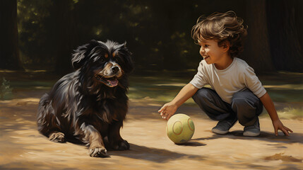 child playing with his dog