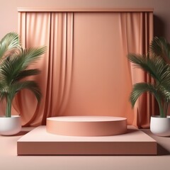podium for cosmetic display on pastel pink and brown background. 3d rendering podium for cosmetic display on pastel pink and brown background. 3d rendering abstract minimal scene. 3d rendering