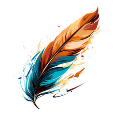 Illustration of feather on transparent background. Quill flat color vector. - obrazy, fototapety, plakaty