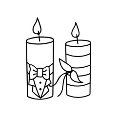 Two candles with a flower and in a doodle costume