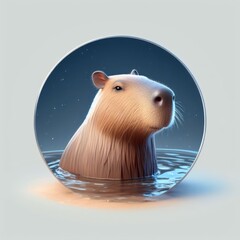 Capybara swimming in the Amazon River, Capybara illustrated swimming in the water