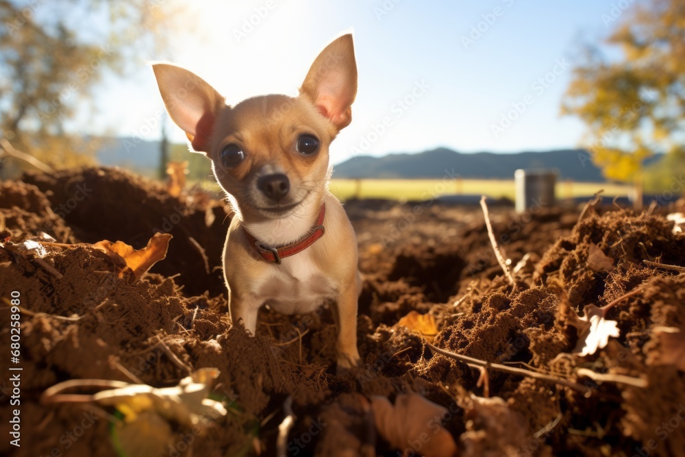 Canvas Prints funny chihuahua playing in a pile of leaves isolated in farms and ranches background