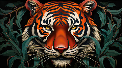 Contemporary art-deco style portrait of a tiger, fusing classic with modern AI generative