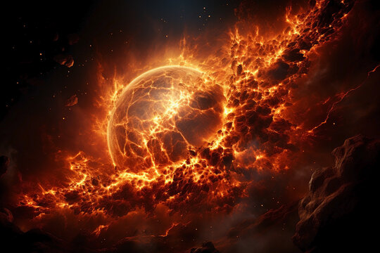 planet on fire ,global warming ,magnetic storm concept