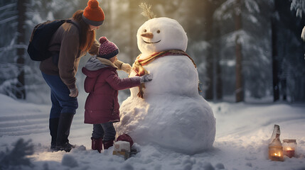 children building a snowman