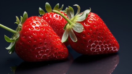 Strawberries on a dark background. Shallow depth of field. Strawberries. Vitamin Concept With Copy...