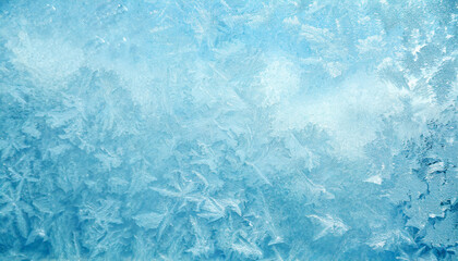 Fototapeta na wymiar beautiful winter ice blue texture on window festive background