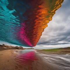 beautiful landscape with a lake beautiful landscape with a lake rainbow colors and waves of the lake