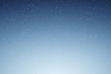 Blue empty sky with realistic snowflakes illustration. Concept New Year and Christmas holiday background.
