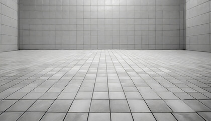 white tile floor background in perspective view or white rectangle mosaic tiles texture background