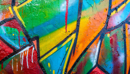 close up of colorful graffiti paint on wall
