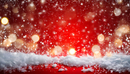 Fototapeta na wymiar soft lights and snow on christmas red background