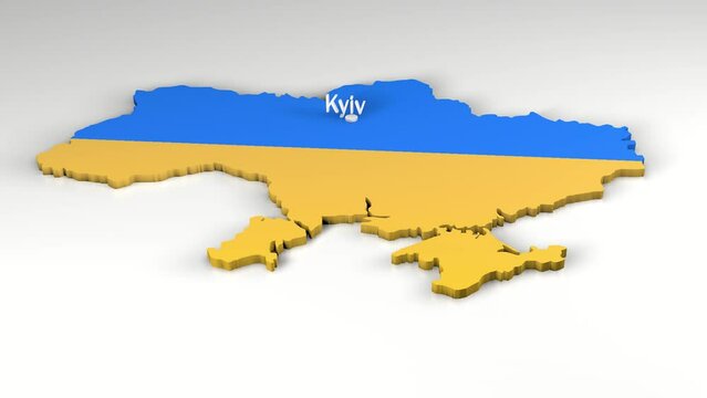 Loop 3d animation of a 3d map of Ukraine with the flag of Ukraine. The map is destroyed and restored. The idea of the war in Ukraine and its consequences. Recovery after the war.