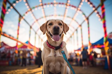 happy labrador retriever standing on hind legs isolated in festivals and carnivals background