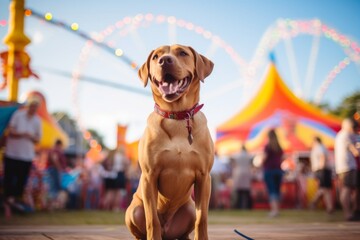 happy labrador retriever standing on hind legs isolated in festivals and carnivals background