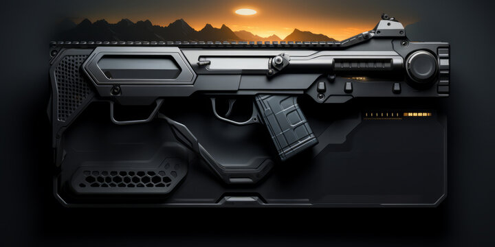 Futuristic gaming banner design template with weapon technology concept.