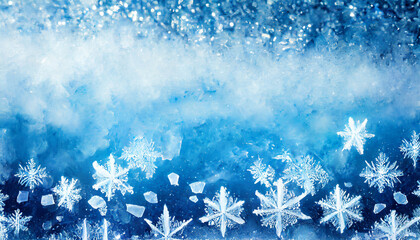 winter background close up of frozen ice with snow crystals and snowflakes christmas and happy new year frame background with copyspace ice and snow texture