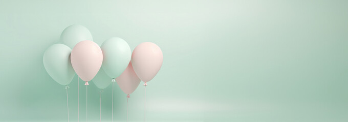Green and pink pastel 3D balloons floating in pink green pastel background room studio. minimal idea creative concept. Copy space. Celebration,Festive Happy birthday concept