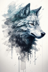 White wolf background, a wolf wallpaper, paint splashed wolf, in the style of dark silver and blue, tattoo-inspired, street art murals