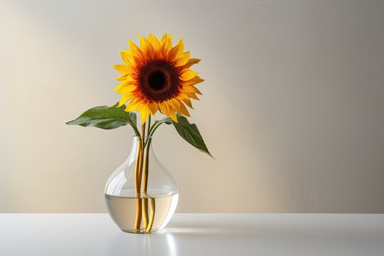  a vase with a sunflower in it sitting on a table next to another vase with a sunflower in it.