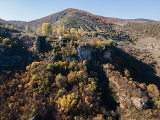 Aerial Autumn view of Zemen Gorge, Bulgaria