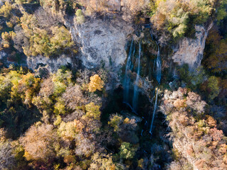 Fototapeta na wymiar Aerial Autumn view of Zemen Gorge, Bulgaria