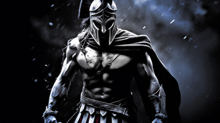 Brave Spartan warrior posing on the battlefield - obrazy, fototapety, plakaty