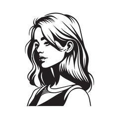 Girl Vector. American Cute Women Black And White Vector Art