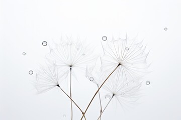  a close up of a plant with drops of water on it's leaves and in front of a white background.