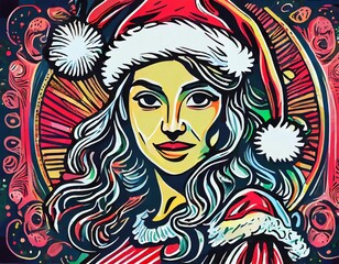 cartoon portrait of the girl with a santa claus costume