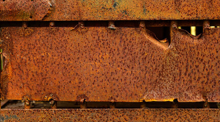 Rust corrosion cage.Old iron wall slammer.Grunge rusted metal texture. Rusty corrosion and oxidized background.