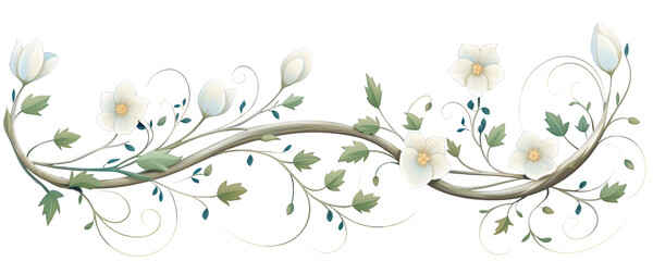 White flowers on a vine, transparent background (PNG)