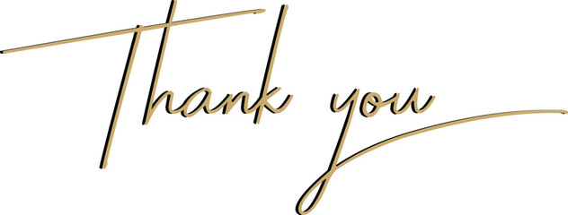 Thank you golden sign. Elegant Gold Thank You sign. Thank you gold handwritten sign. 