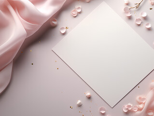 Whimsical Elegance: Abstract background illustration with a blank piece of paper on a soft soft pink background with decorative elements. Ideal template for greetings, invitations and creative designs