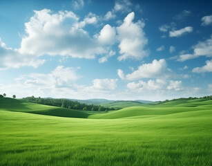Fototapeta premium natural scenic panorama green field. AI generated