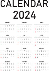 calendar 2024 new year, black and white