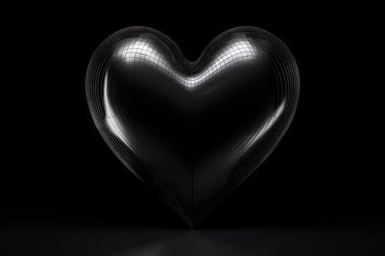  a heart shaped object in the dark with a light shining through the middle of the image and a black background.