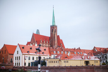 Naklejka na ściany i meble Panoramic winter view on Wroclaw Old Town. Poland.