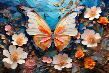 colorfull paper effect butterflies and flowers