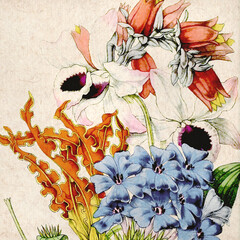 Floral design. Digital floral watercolor vibes on textured beige.