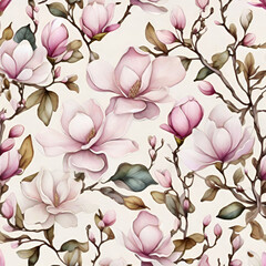 watercolor magnolia pattern, generative ai