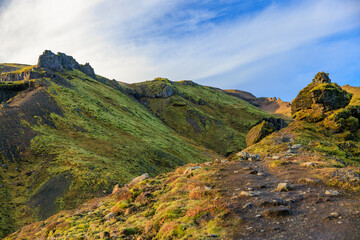 Obraz premium hiking the majestic mountain landscape in Múlagljúfur Canyon, Iceland