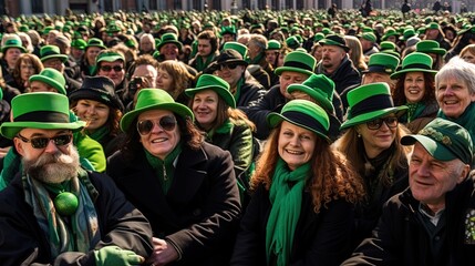 Naklejka premium Green-hatted crowd at the Dublin St.