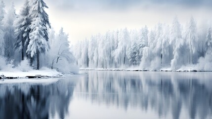 misty morning in the forest snowy lake tranquil forest landscape