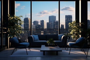 Modern Cityscape View from Stylish High-Rise Apartment