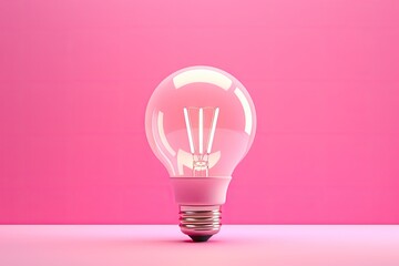 a light bulb on a pink background with a pink wall in the background and a pink wall in the background.