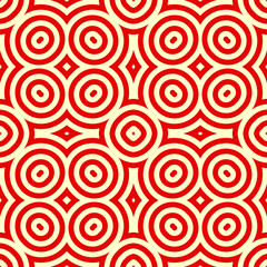 Circles, rhombuses ornament. Seamless linear pattern. Abstract background. Rings, diamonds vector. Geometric illustration. Ethnic wallpaper. Mosaic motif. Embroidery backdrop.