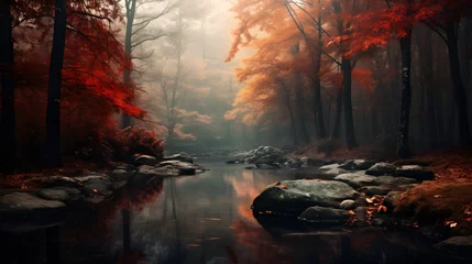 Fotobehang autumn in the forest river inside © zakariastts