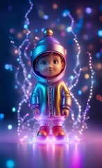 Obraz premium Toy astronaut on glowing neon background. AI